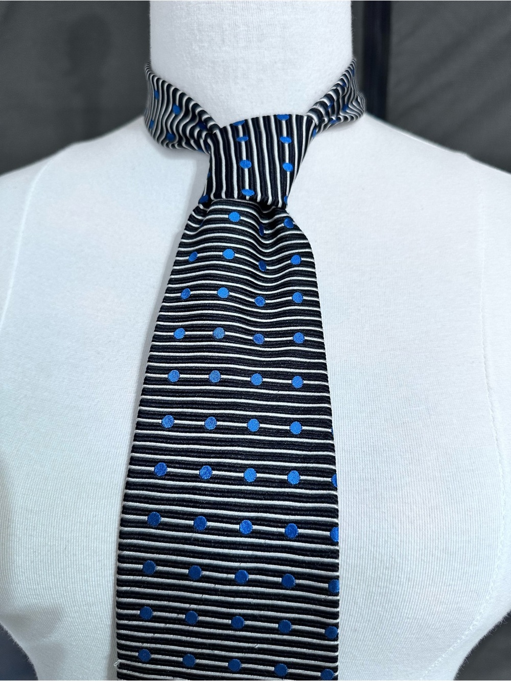 Black & Blue Striped Polka Dot Men's Tie - Classic Formal Accessory